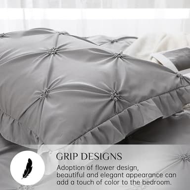 JOLLYVOGUE Grey Queen Comforter Set, 7 Pieces Pintuck Comforters Queen Size, Bed in a Bag Queen Comforter for Bedroom, Bedding Comforter Sets with Comforter, Sheets, Ruffled Shams & Pillowcases - Image 5