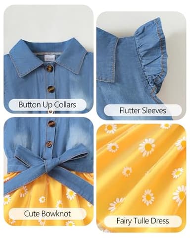 Toddler Girl Denim Tulle Dresses 3T 4T Girl Clothes Summer Outfit Toddler Yellow Short Sleeve Prom Dress Ruffle Party Swing Sundress 3 4 Year Old - Image 4