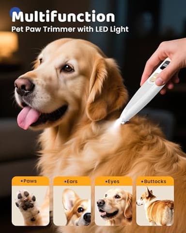 Dog Paw Trimmer with LED Light, 35dB Low Noise Precision Pet Paw Trimmer for Dogs Cats Grooming Clippers, 2 Speed Safety Electric Paw Hair Trimmer for Paws, Ears, Rump, Face, Eyes (White) - Image 2