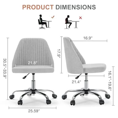 DUMOS Office Desk Chair, Modern Cute Rolling Vanity Swivel Task Chairs with Wheels, Comfortable Back Seat Armless for Home, Bedrooms, Office, Study, Student, Adults, Make-up, Dressing Room, Cloud - Image 2