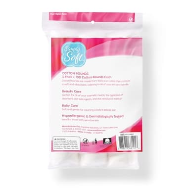Medline Simply Soft Cotton Rounds (300 Count), 100% Cotton Absorbent and Textured Cotton Pads, Lint-Free - Image 2