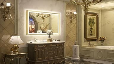 TETOTE 48x30 LED Bathroom Mirror with Lights Gold Metal Framed Front & Back Light Vanity Mirror Baroque Antifog Stepless Dimmable White/Warm/Natural,CRI90+,Waterproof,Wall Mounted(Horizontal/Vertical) - Image 8