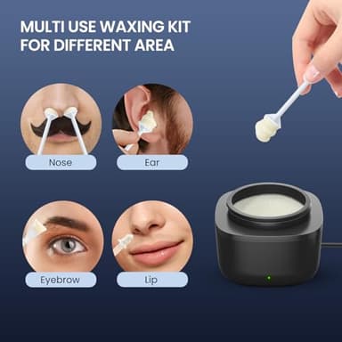 AUZEAL Nose Wax Kit Men, Nose Ear Hair Waxing Kit with 100g Wax, 40 Sticks, Nose Ear Hair Removal Kit, USB Fast Heat, Smart Constant Temp, Upgraded Size, Multi-Accessories, Black - Image 8
