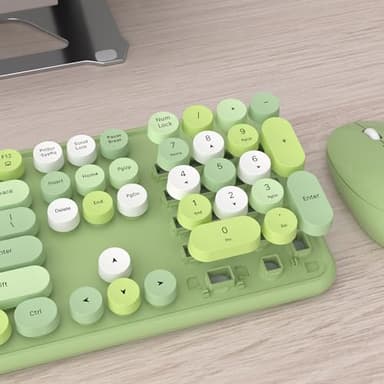 UBOTIE Colorful Computer Wireless Keyboards Mouse Combos, Typewriter Flexible Keys Office Full-Sized Keyboard, 2.4GHz Dropout-Free Connection and Optical Mouse (Green-Colorful) - Image 5