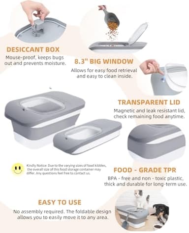 DDMOMMY 10-13 Lbs Dog Food Stroage Container, Collapsible Dog Food Containers with Airtight Lid, Pet Food Scoop and Silicone Dog Bowl, Pet Food Storage Container Dry Food for Dog, Cat and Other Pets - Image 7