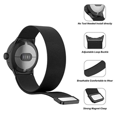 Amzpas Metal Band Compatible with Google Pixel Watch Bands for Women Men, Stainless Steel Mesh Loop Adjustable Wristband Replacement Strap for Google Pixel Watch 1/2 / 3 41mm Band (Black) - Image 3