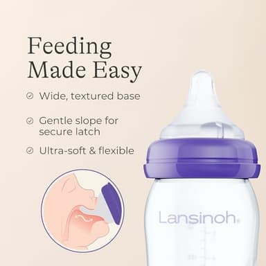 Lansinoh Anti-Colic Glass Baby Bottles, 8 Ounces, 4 Count Bottles for Feeding, Baby Essentials, Includes 4 Medium Flow Nipples, Size M - Image 2