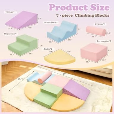 QUCHI Climbing Toys for Toddlers, Toddler Climbing Toys Indoor, 7-Piece Soft Foam Climbing Blocks Set, Toddler Playtime Corner Climber Indoor Foam Play Gym for Climbing Crawling and Sliding - Image 2