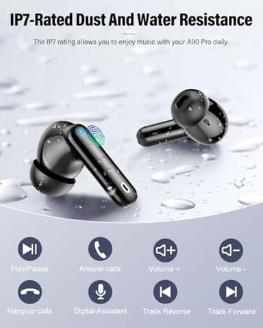 Wireless Earbuds, Bluetooth 5.4 Headphones Bass Stereo, Bluetooth Earbuds with Noise Cancelling Mic, IP7 Waterproof in Ear Earphones, 36H LED Display Ear Buds for Laptop Pad Phones Sports, Black - Image 8