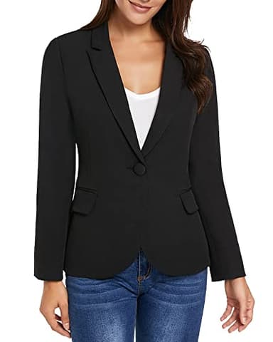luvamia Women's Notched Lapel Neck Long Sleeves One Button Pocket Blazer Jacket Wear to Work Suit Women's Tuxedos Ladies Blazers Slim Blazer Jackets for Women New Black Size L - Image 7