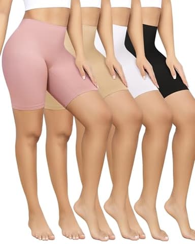Yeblues 4 Pack Slip Shorts for Under Dresses Anti Chafing Underwear Seamless Comfortable Smooth Yoga Biker Workout Shorts (Black White Nude Pink,XL) - Image 1