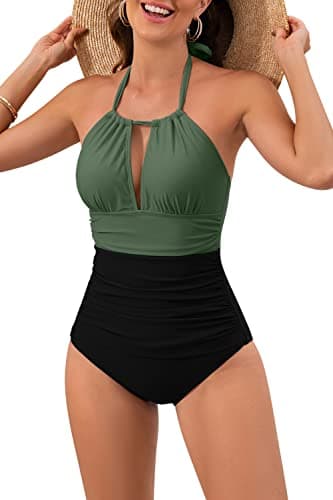B2prity Women's Slimming One Piece Swimsuits Tummy Control Bathing Suit Halter Swimwear for Big Busted Curvy Woman - Image 1
