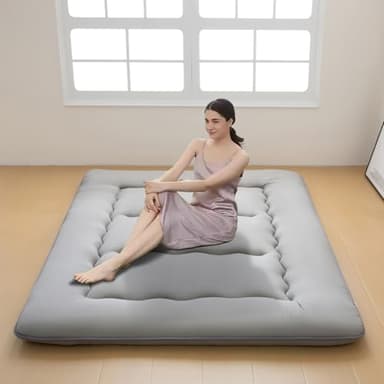 INFINICE Japanese Floor Mattress Futon Mattress, Foldable Roll Up Mattress with Portable Storage Bag, Tatami Mat Sleeping Pad Suitable for Camping, Guest Room, Gray, Queen - Image 1
