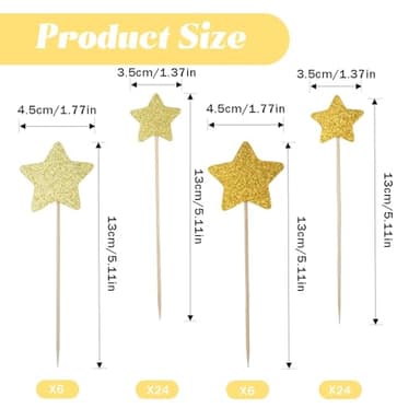 60 PCS Gold Star Cupcake Toppers Glitter Twinkle Star Cupcake Picks Wedding Bridal Engagement Baby Shower Cake Decorations Birthday Party Supplies Mixed Size - Image 2