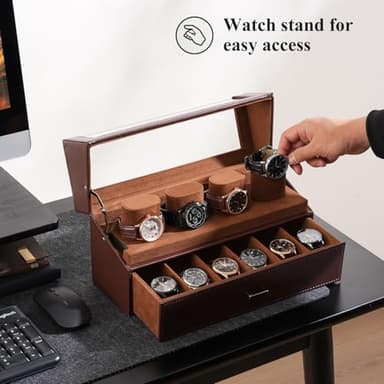 ProCase Watch Case for Men, 10 Slot Watch Display Stand with Acrylic Lid, Watch Display Case with Drawer, 2-Layer Mens Watch Box, Watch Holder Organizer for Men Women -Espresso - Image 3