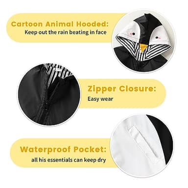YOUNGER TREE Toddler Baby Boy Girl Penguin Raincoat Cute Cartoon Hoodie Zipper Coat Outfit (Penguin, 4T) - Image 4