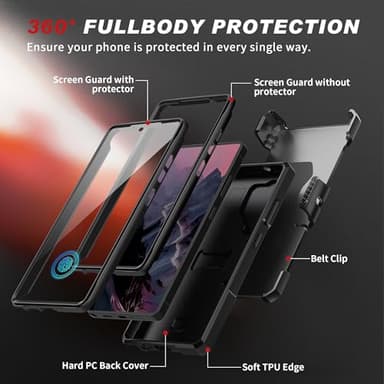 TONGATE for Samsung Galaxy S25 Ultra Case with Magnetic Stand, Compatible with Magsafe, [Military Drop Protection][2 Front Frames & Camera Cover] S25 Ultra Case with Screen Protector & Belt Clip,Black - Image 8