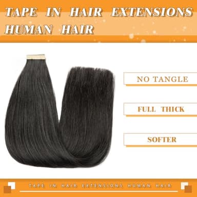 YDDM 20pcs Tape in Extensions Human Hair, 16 Inch Natural Black 100% Remy Human Hair Straight Invisible Seamless Tape in Hair Extensions for Women (1B#, 16 Inch) - Image 3
