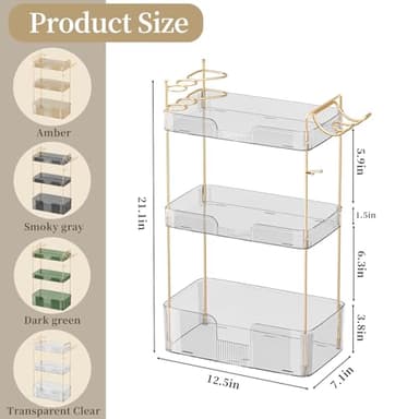 shuang qing Bathroom Counter Organizer with Hair Dryer Holder, Hair Tool Countertop Storage, Cosmetics Skincare Shelf Organizer, Makeup Organizer Perfume for Dresser Vanity Tray(3 Tier-White) - Image 3