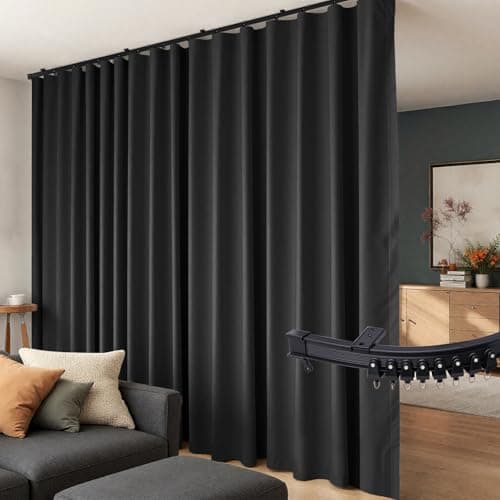 Room Divider Curtains Flexible Ceiling Tracks Set Curtain Track Ceiling Mount Blackout Curtain for Living Room Bedroom Ceiling Curtain Rod Privacy Dividers Panels W100 x H84 Black Drape & Black Rail - Image 1