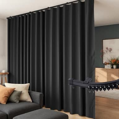 Room Divider Curtains Flexible Ceiling Tracks Set Curtain Track Ceiling Mount Blackout Curtain for Living Room Bedroom Ceiling Curtain Rod Privacy Dividers Panels W100 x H84 Black Drape & Black Rail - Image 1