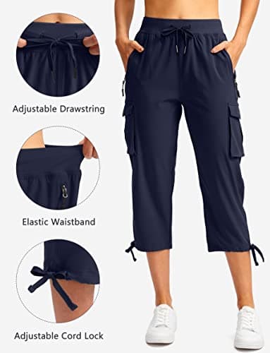 Soothfeel Women's Cargo Capris Pants with 6 Pockets Lightweight Quick Dry Travel Hiking Summer Pants for Women Casual (Navy, XXL) - Image 3