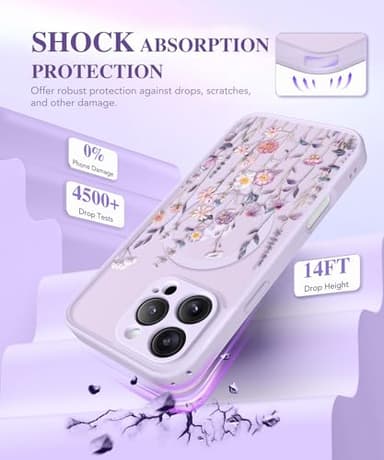 GVIEWIN for iPhone 16 Pro Case Compatible with MagSafe, [Military Grade Protection] [2X Screen Protector] Full Camera Protection Floral Translucent Women Magnetic Phone Case, Floratopia/Colorful - Image 6
