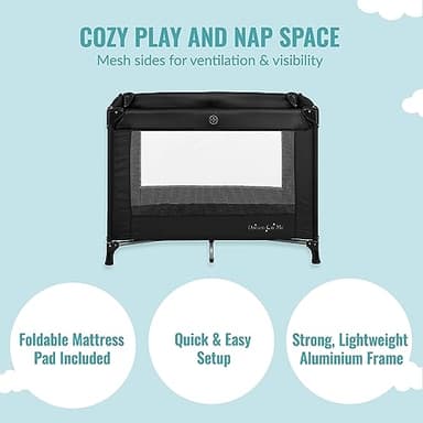 Dream On Me Nest Portable Playard in Black with Carrybag an Shoulder Strap, Lightweight, Packable and Easy Setup Baby Playard, Breathable Mesh Sides and Soft Fabric - Comes with a Removable Padded Mat - Image 7