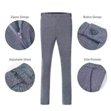 Retro Herringbone Suits for Men 3 Pieces Tweed Prom Man Suit Sets Slim Fit Mens Suits Formal Autumn Winter Tuxedos Denim Blue XL - Image 5