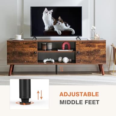 Sweetcrispy TV Stand for 55 60 inch TV, Modern Mid Century Entertainment Center with Storage, Media Console Table 2 Cabinet, Soft Hinge, Handle Door, Wooden Living Room, Office Furniture, Rustic Brown - Image 7