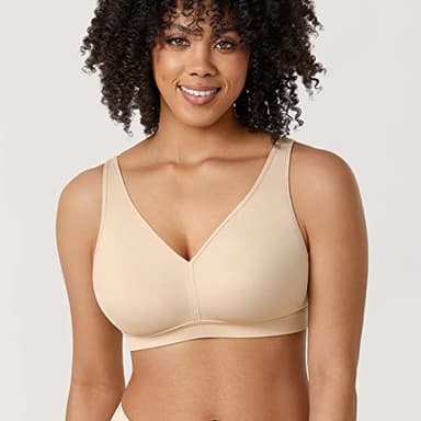 AISILIN Women's Plus Size Wireless Bra Support Comfort Full Coverage Unlined No Underwire Smooth Beige 46F - Image 2