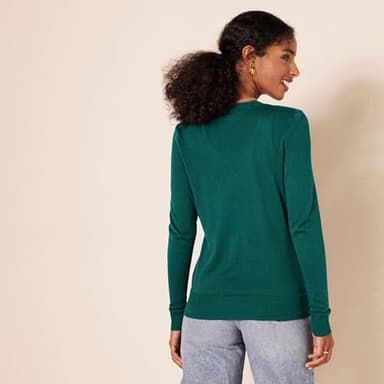Amazon Essentials Women's Lightweight Crewneck Cardigan Sweater (Available in Plus Size), Dark Green, X-Small - Image 3