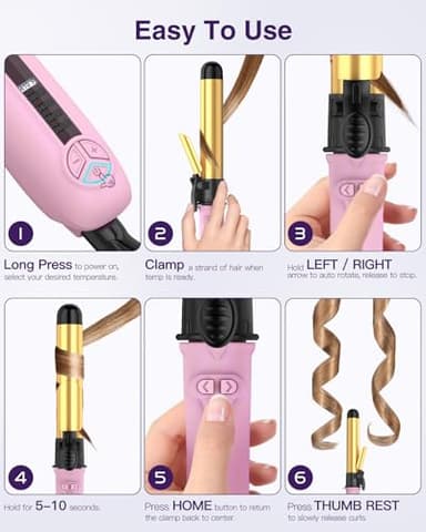 Easy to Use Rotating Curling Wand, Self Rotating Automatic Curling Iron, Dual Voltage Long Barrel for Hair Curls and Waves, 5 Heat Settings Waver Hair Tool - Image 4
