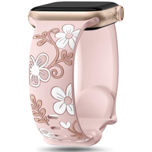 Witzon Floral Band Compatible with Apple Watch Bands For Women 45mm 46mm 44mm 42mm 41mm 40mm 38mm 49mm, Engraved Cute Flower Soft Silicone Strap for iWatch Series 11 10 9 8 7 6 5 4 3 2 1 SE Ultra - Image 1