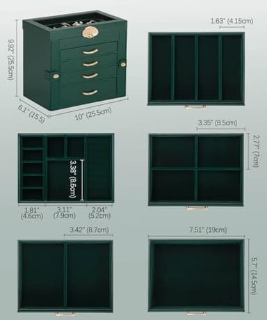 Enthralite Jewelry Box with 4 Drawers: Display Organizer for Earrings Necklaces - Gift for Girls Women (Forest Green) - Image 2