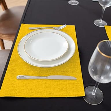 Rinpon Cloth Yellow Placemats Set of 8, Linen Type Fabric Placemats Machine Washable Heat Resistant Placemats Polyester Place Mats for Halloween, Thanksgiving and Christmas Dining Table (Yellow) - Image 2