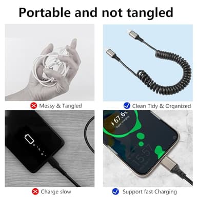 GELRHONR Coiled USB C to USB C Cable, Spring Spiral Type-C Charging Cord, 6A Fast Charging & Sync Data Compatible with A10e A20 A50 A51 A71 S20 S10 S9 S8 Plus S10E Note 20 10 9 (Max 1.5M/4.9Ft) - Image 3