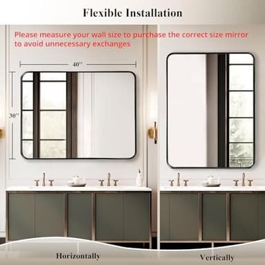 Fabuday Large Black Bathroom Mirror 40x30 Inch - Rectangular Framed Mirrors for Wall, Black Metal Mirror Wall Mounted for Bathroom, Farmhouse, Living Room, Hangs Vertically or Horizontally - Image 2
