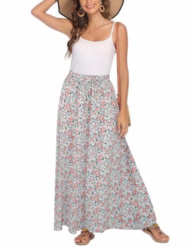 Bluetime Women Flowy Long Skirts Summer Beach Pleated Elastic High Waisted Casual Maxi Skirts (XL, Floral34) - Image 2
