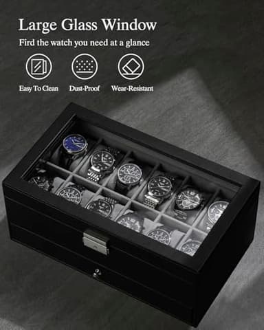 GUKA Watch Box 12 Slot Watch Display Organizer Leather Jewelry Case Drawer Glass Birthday for Men Women, Child Husband Dad - Image 4