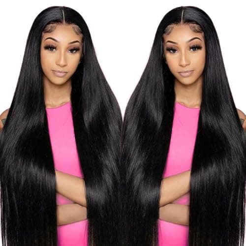 JKD 13x6 Lace Front Wigs Human Hair Pre Plucked 200% Density Straight HD Lace Front Straight Wigs Human Hair Natural Black Lace Frontal Wigs Human Hair for Women 28 Inch - Image 1