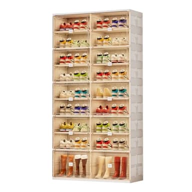 JEKO&JEKO 9 Tiers Foldable Boot and Shoe Storage Rack Cabinet for Closet Entryway, Large Collapsible Shoe Organizer with Magnetic Doors (White) - Image 1