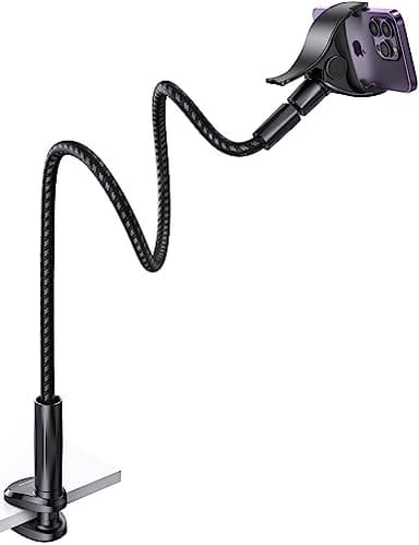 Aomiker Gooseneck Phone Holder for Bed - [2025 Upgrade Nylon Braid] 38” Long Flexible Lazy Arm Clip, 360 Adjustable Overhead Phone Mount for iPhone 15 14 13 12 11 Pro Max Mini Plus, all 4-7" Cellphone - Image 1