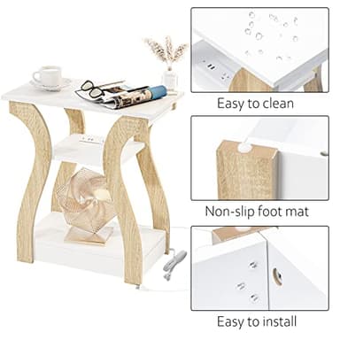 FROMJBEST End Table Set of 2 with Charging Station, Side Table with USB Ports and Outlets, Nightstand, 3 Tier End Table with Storage Shelf for Living Room, Bedroom (White Set of 2) - Image 8