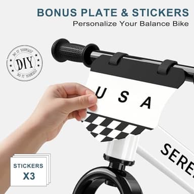 SEREED Toddler Balance Bike 2 Year Old, No Pedal Kids Toy Bike for 2-5 Years Old, Tool-Free Adjustment, Gift for 2-3 Boys Girls, Customize Plate with 3pcs Stickers (White) - Image 2