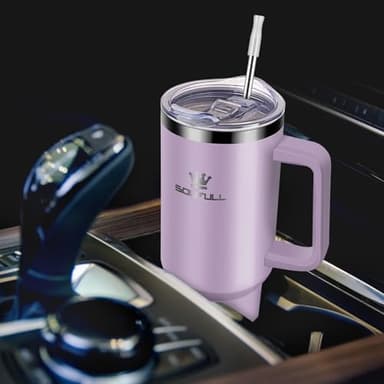 40 oz Tumbler with Handle and Straw Lid, 100% Leak-proof Travel Coffee Mug, Stainless Steel Insulated Cup for Hot Cold Beverages, Keeps Cold for 34Hrs or Hot for 10Hrs, Dishwasher Safe (LightPurple) - Image 2