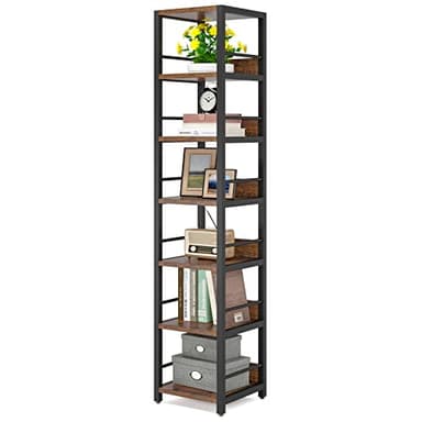 Tribesigns 6-Tier Corner Shelf, 75 Inch Tall Narrow Bookshelf Storage Rack, Etagere Shelves Display Stand for Small Spaces, Rustic Open Bookcase Square Shelf Tower for Living Room Bathroom - Image 8
