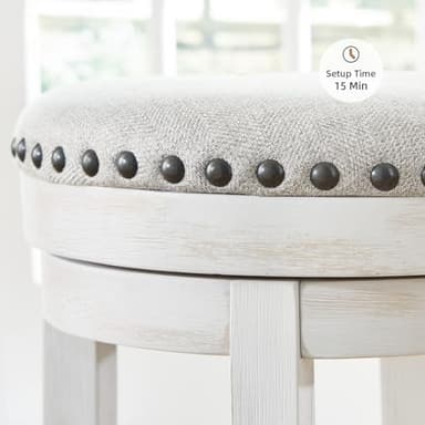 Signature Design by Ashley Valebeck 24" Counter Height Upholstered Swivel Stool, White & Black - Image 7