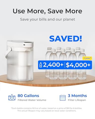 Waterdrop Alkaline Rechargeable Water Filter Dispenser, 6-Stage Instant Electric Powerful Pitcher, Healthy Mineralized Alkaline Water, 15-Cup Portable Countertop System, Does not Lower TDS - Image 6