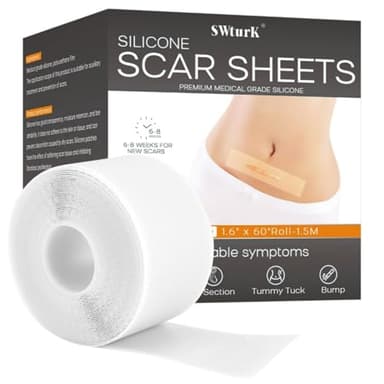 SWturK Silicone Scar Sheets,Silicone Scar Tape for Removal Treatment,Medical Grade Scar Tape for Surgical Scars,White,1.2" x 42" Roll - 1.07M - Image 1